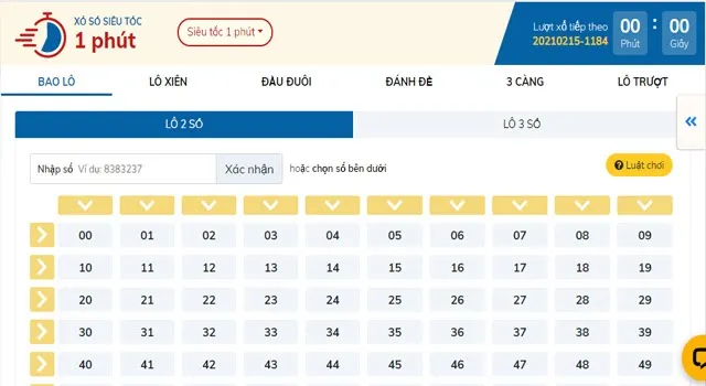 Giao diện các cặp số cược lô đề online Five88